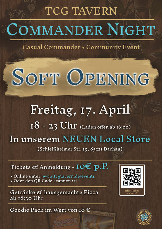 TCG Tavern Local Store Eröffnung und Commander Night 17.07.2026 Ankündigungsflyer