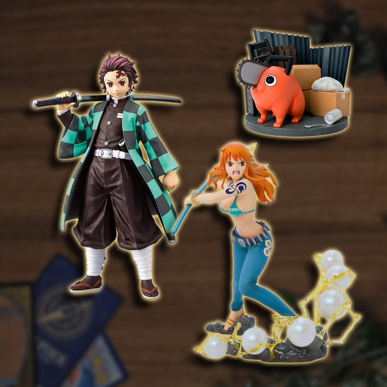 Anime Figuren Nami One Piece, Tanjiro Demon Slayer, Pochita Chainsaw Man