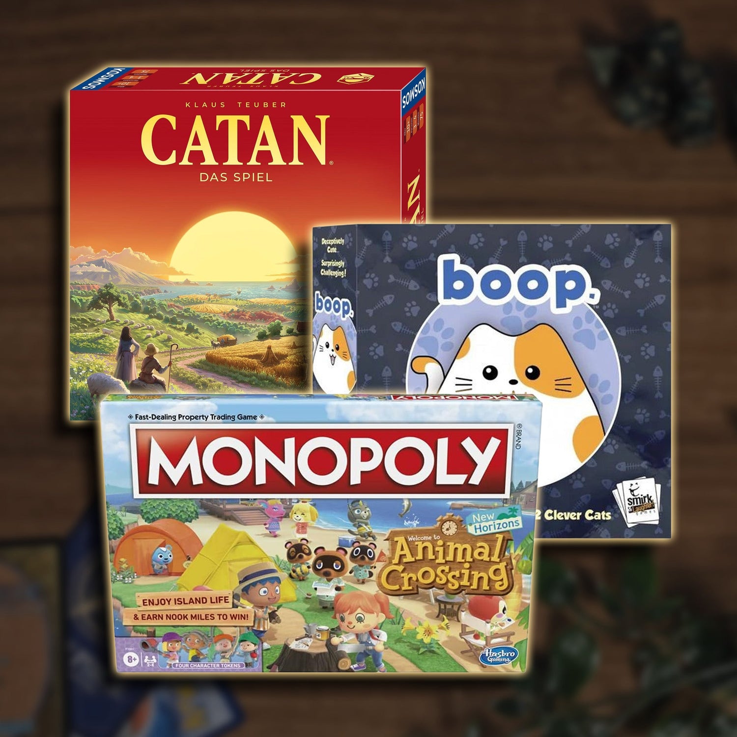 Brettspiel Klassiker Monopoly Animal Crossing, Catan, Boop
