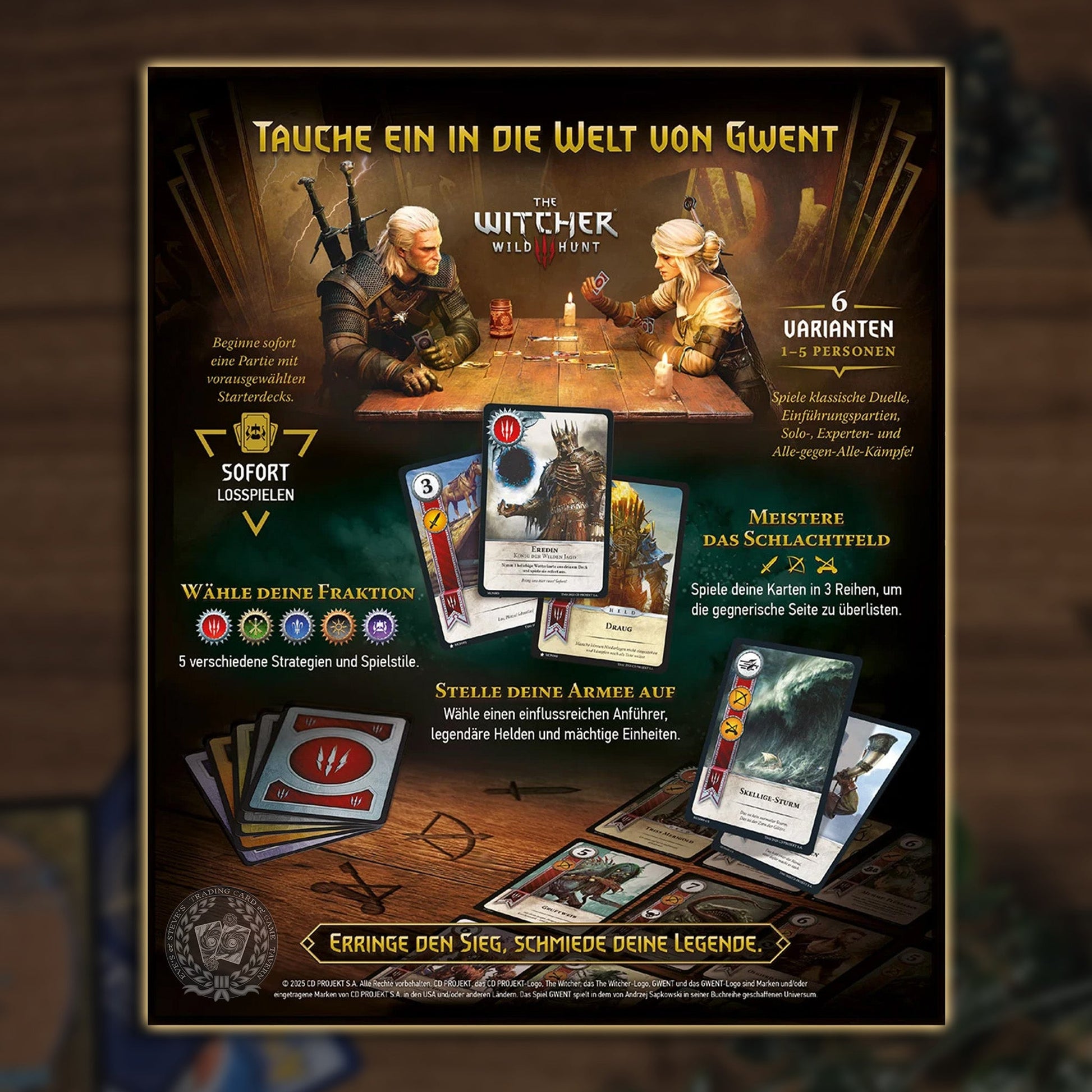 Gwent: Das legendäre Kartenspiel Verpackungsrückseite, Spielprinzip (DE)